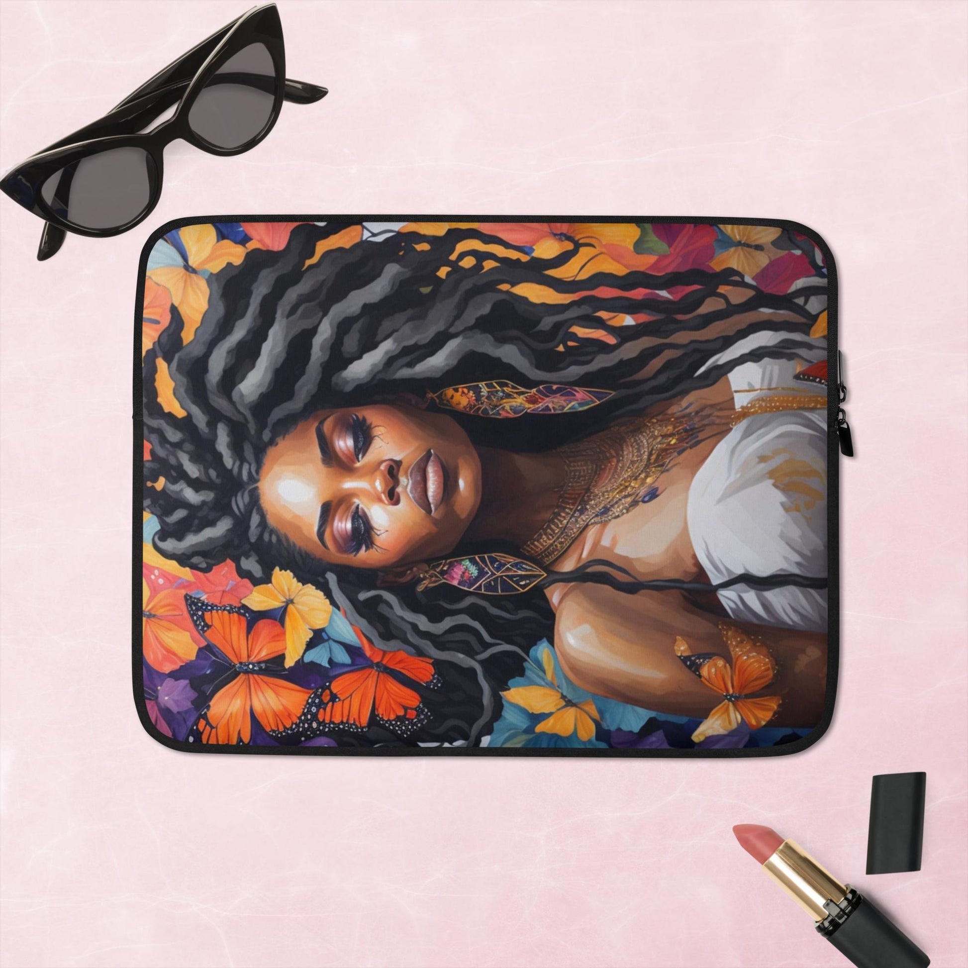 Graceful Black Woman with Dreadlocks: A Butterfly Harmony in Colors Laptop Case-laptop sleeve-13″-4-mysticalcherry