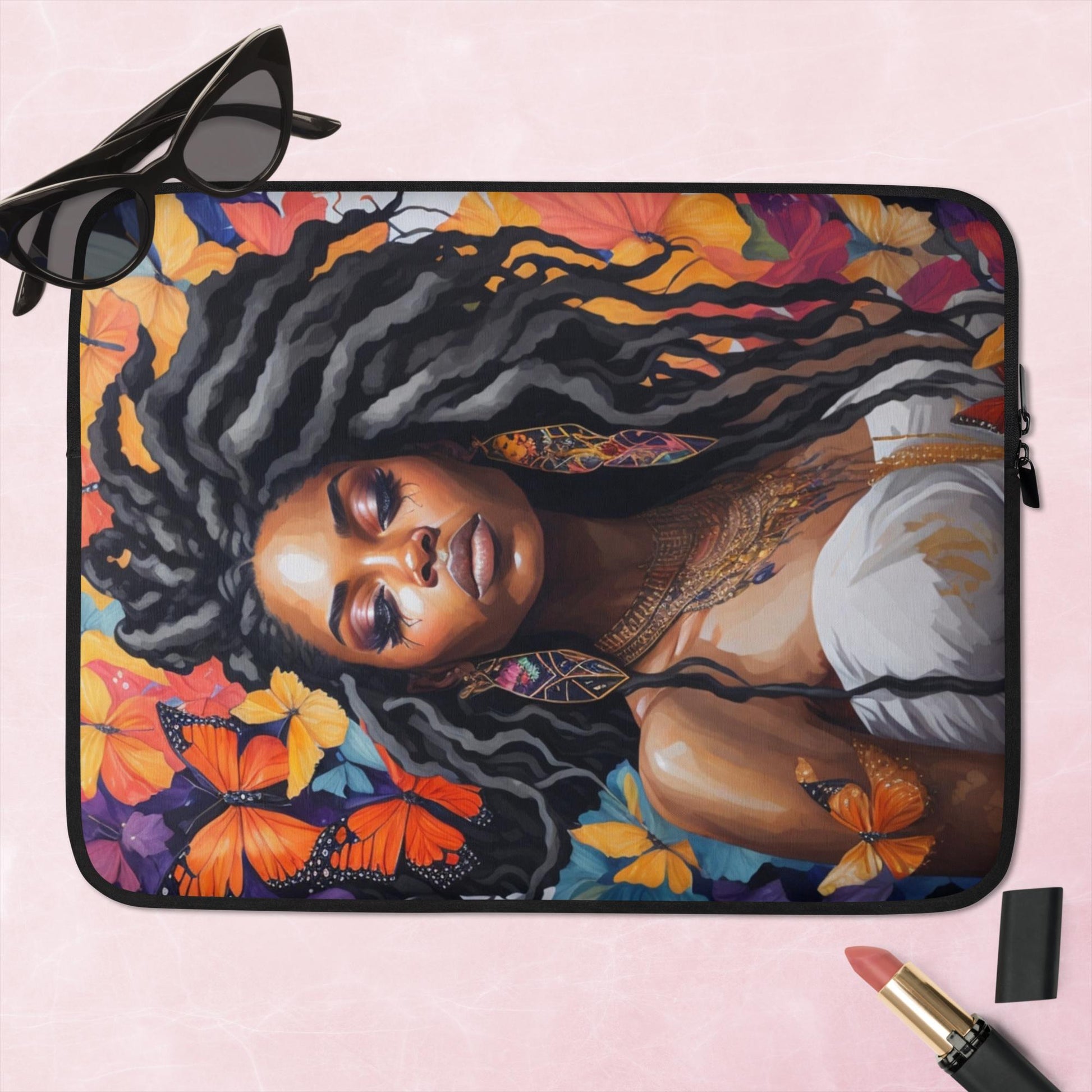 Graceful Black Woman with Dreadlocks: A Butterfly Harmony in Colors Laptop Case-laptop sleeve-15″-4-mysticalcherry