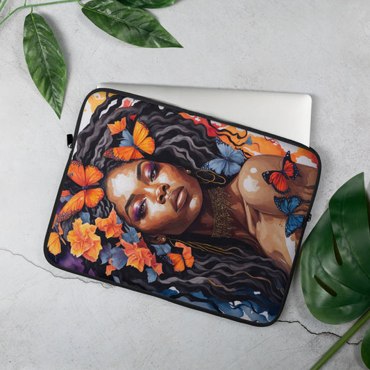 Graceful Black Woman with Dreadlocks: A Butterfly Harmony in Colors Laptop Case-laptop sleeve-15″-1-mysticalcherry