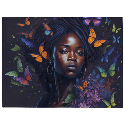 Graceful Wings: Portrait of an African American Woman with Fluttering Butterflies Throw Blanket-THROW BLANKET-mysticalcherry