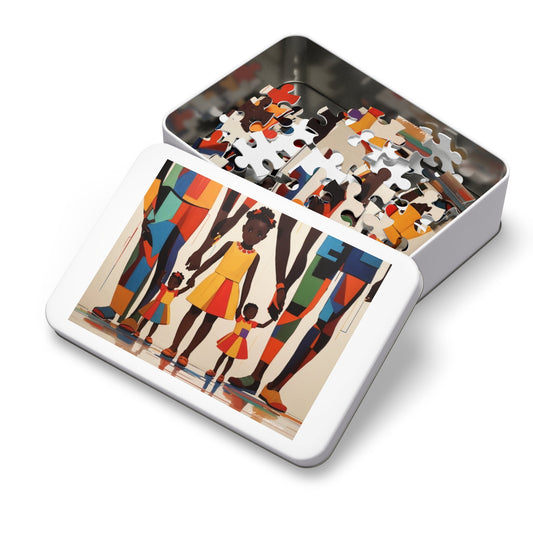 Hands & Kids Abstract Art Jigsaw Puzzle With Metal Box-Puzzle-mysticalcherry