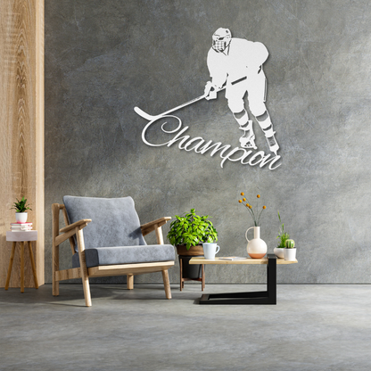 Hockey Champion Metal Wall Art Sign-Wall Art-Silver-12 Inch-mysticalcherry