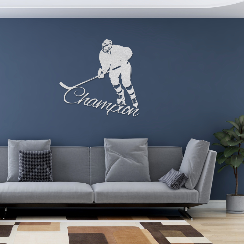 Hockey Champion Metal Wall Art Sign-Wall Art-White-12 Inch-mysticalcherry