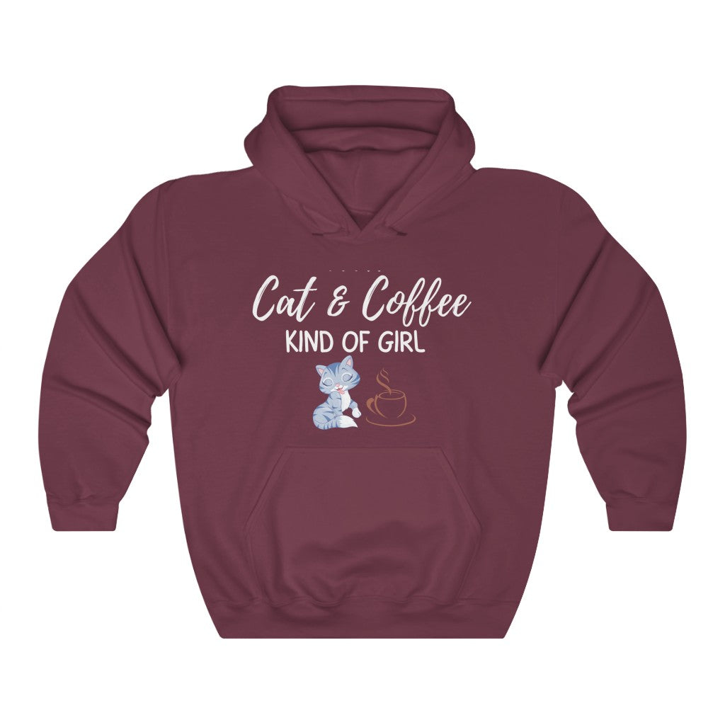 I'M A CAT AND COFFEE KIND OF GIRL HOODIE-Hoodie-Maroon-S-mysticalcherry