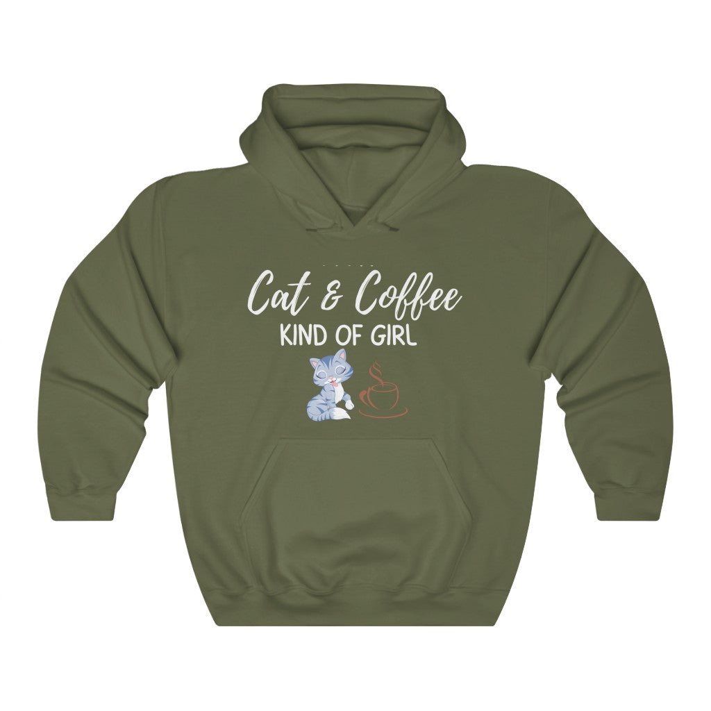 I'M A CAT AND COFFEE KIND OF GIRL HOODIE-Hoodie-Military Green-S-mysticalcherry