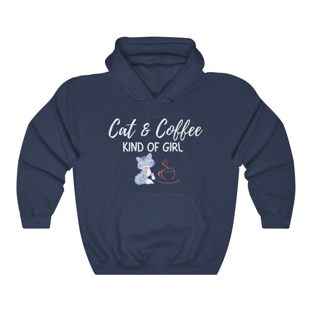 I'M A CAT AND COFFEE KIND OF GIRL HOODIE-Hoodie-Navy-S-mysticalcherry