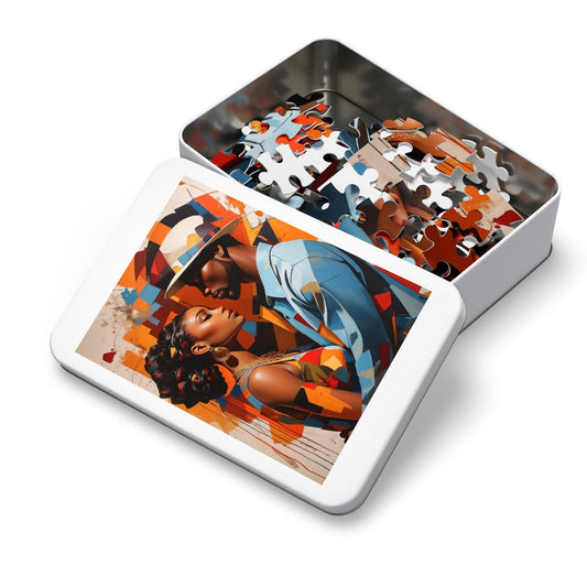 Majestic Abstract African American Couple Jigsaw Puzzle With Gift Metal Box-Puzzle-mysticalcherry