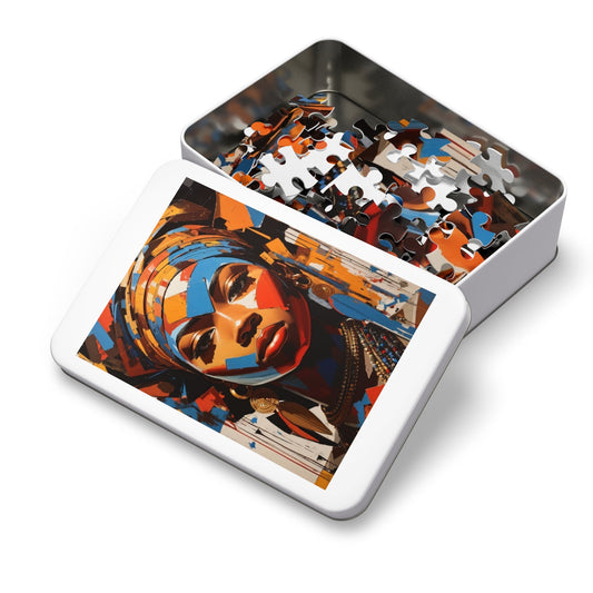 Majestic Abstract African American Queen Jigsaw Puzzle With Tin Box-Puzzle-mysticalcherry