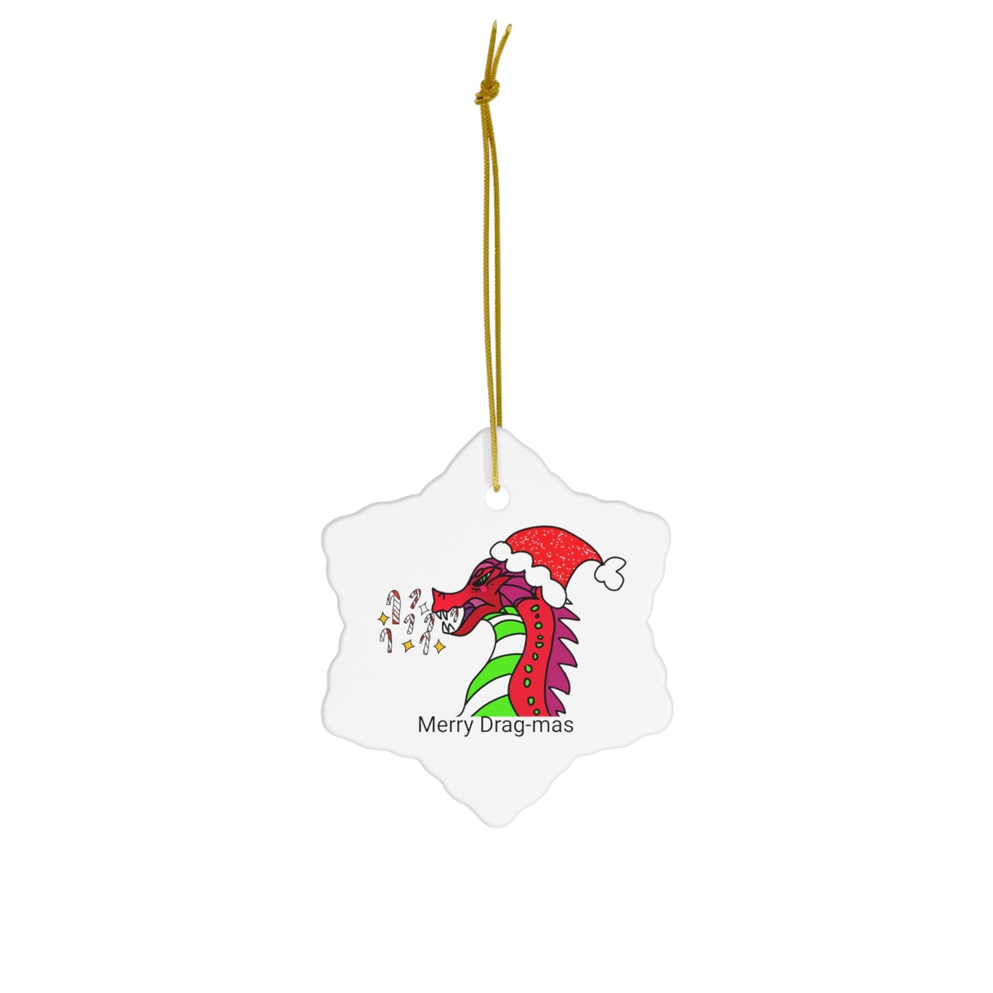 Merry Drag-mas Candy Cane Blaze, Festive Dragon Ceramic Ornament:-Home Decor-Snowflake-One Size-mysticalcherry