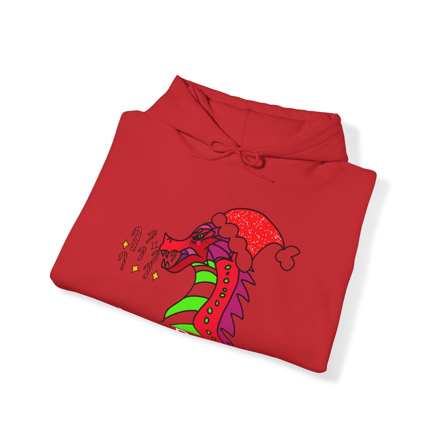 Merry Drag-mas: Candy Cane Blaze, Festive Dragon Heavy Blend™ Hooded Sweatshirt-Hoodie-mysticalcherry