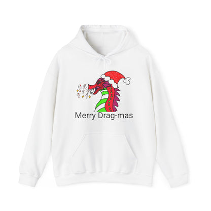 Merry Drag-mas: Candy Cane Blaze, Festive Dragon Heavy Blend™ Hooded Sweatshirt-Hoodie-White-S-mysticalcherry