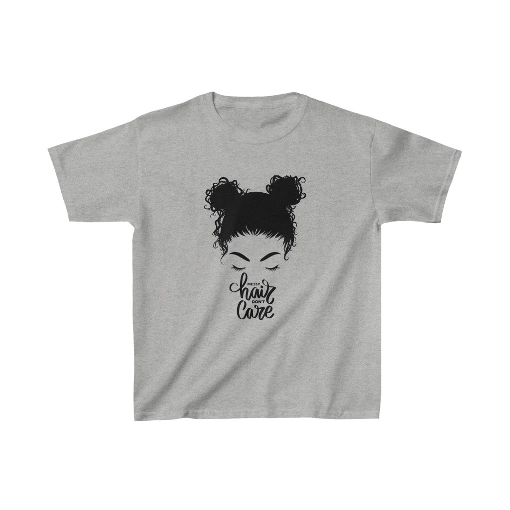 Messy Hair I Don't Care Kids Cotton™ Tee-Kids clothes-XS-Sport Grey-mysticalcherry