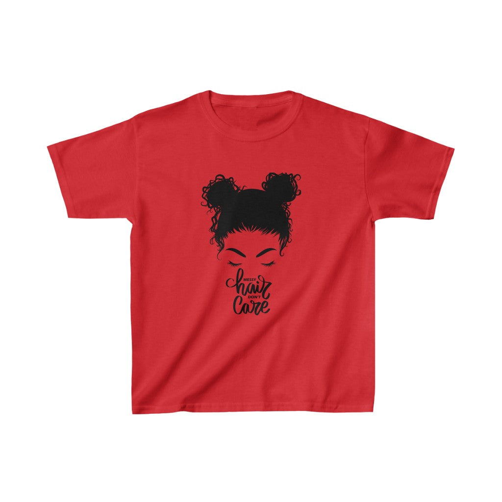Messy Hair I Don't Care Kids Cotton™ Tee-Kids clothes-XS-Red-mysticalcherry