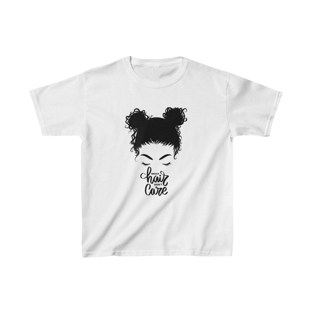 Messy Hair I Don't Care Kids Cotton™ Tee-Kids clothes-XS-White-mysticalcherry