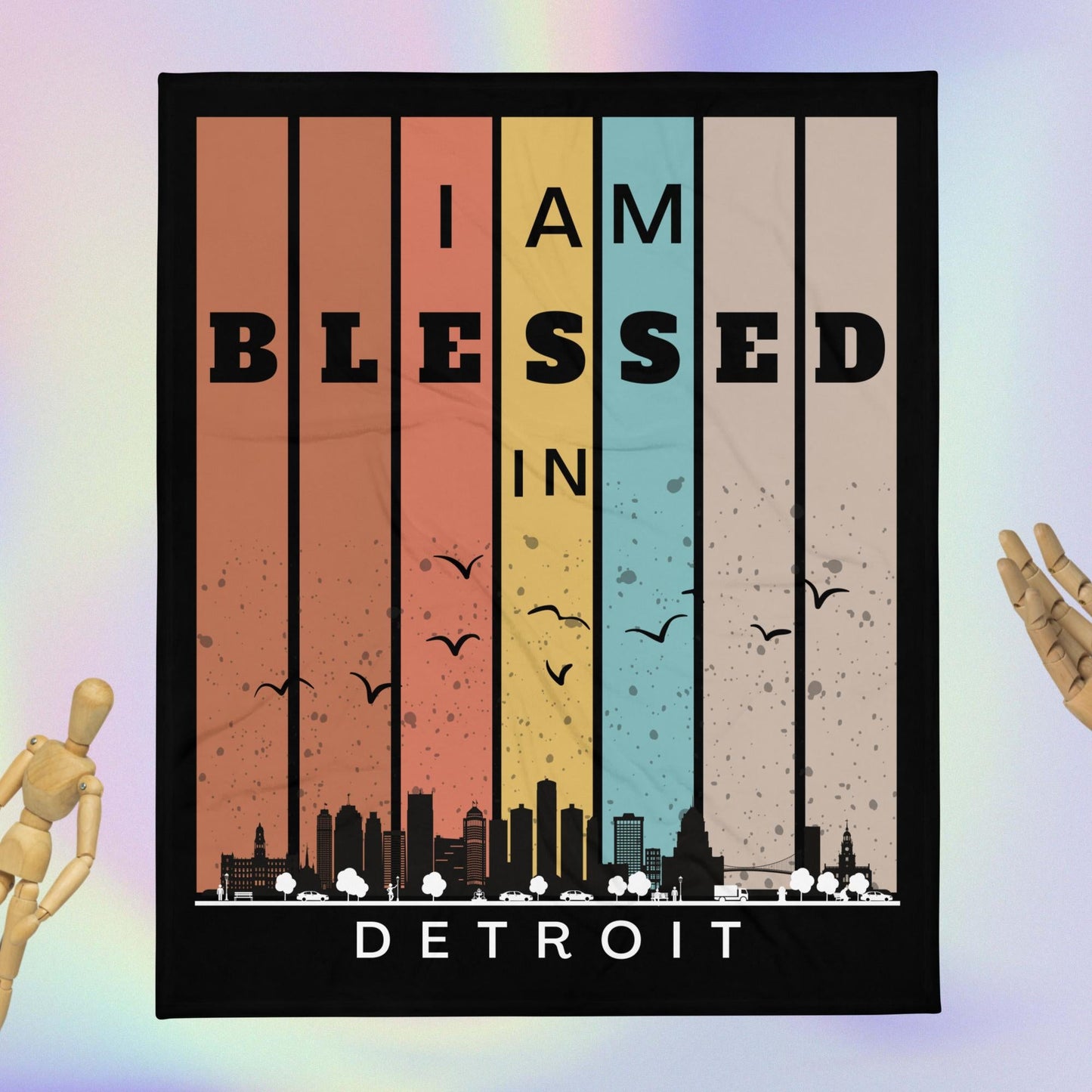 Midwest Retro I AM Blessed City Skylines Throw Blanket Collection-THROW BLANKET-50″×60″-Detroit-mysticalcherry