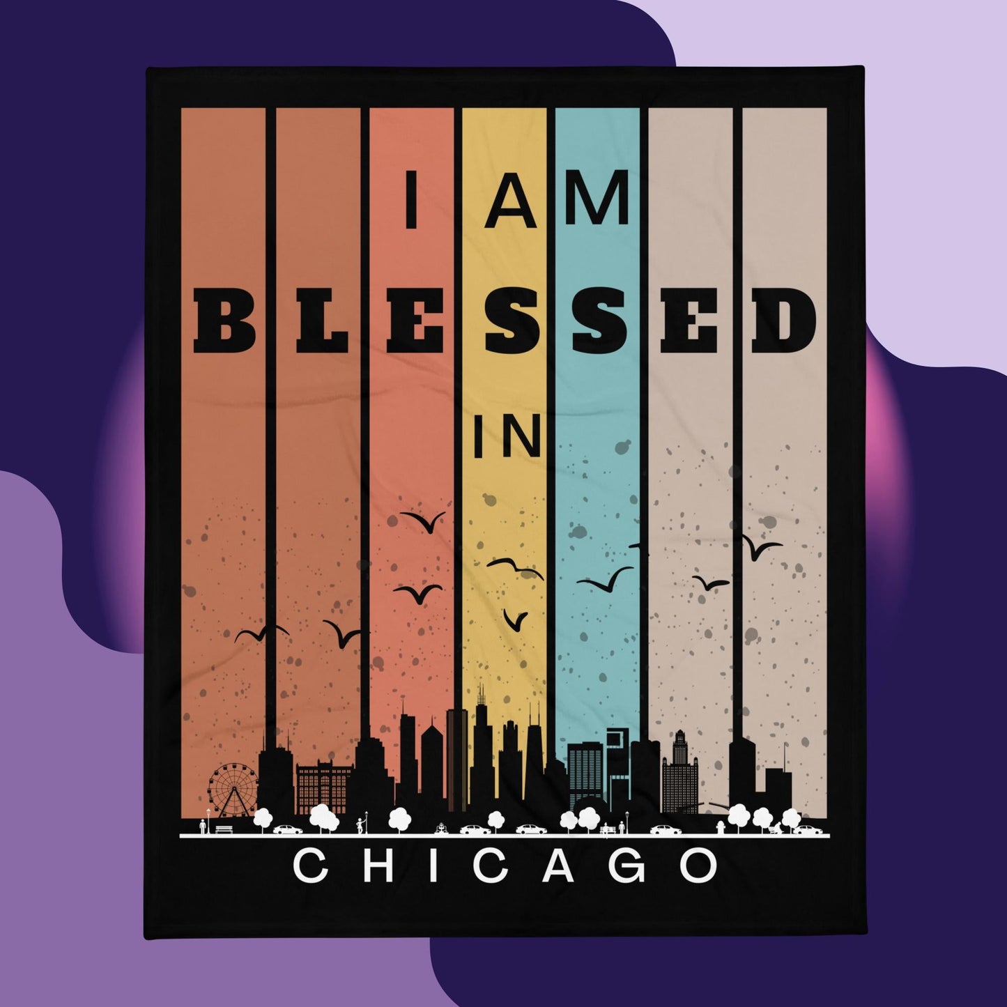 Midwest Retro I AM Blessed City Skylines Throw Blanket Collection-THROW BLANKET-50″×60″-Chicago-mysticalcherry