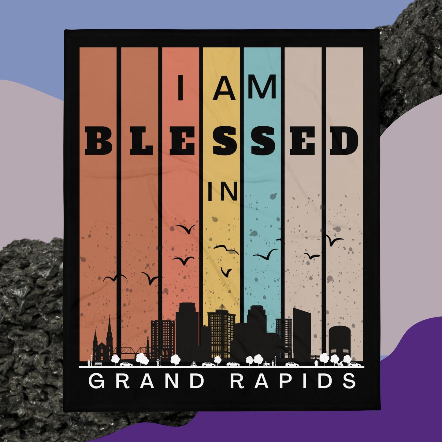 Midwest Retro I AM Blessed City Skylines Throw Blanket Collection-THROW BLANKET-50″×60″-Grand Rapids-mysticalcherry