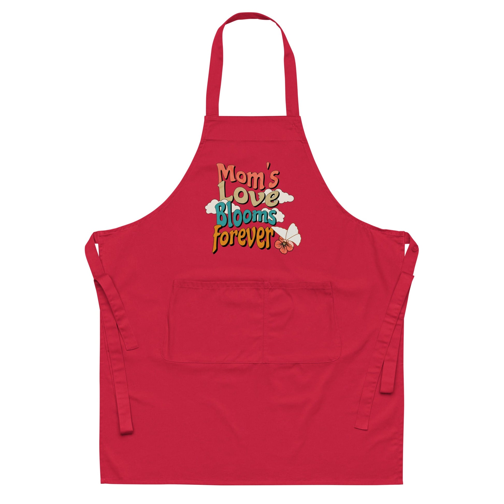 Mom's Love Blooms Forever Organic Cotton Apron-Red-mysticalcherry
