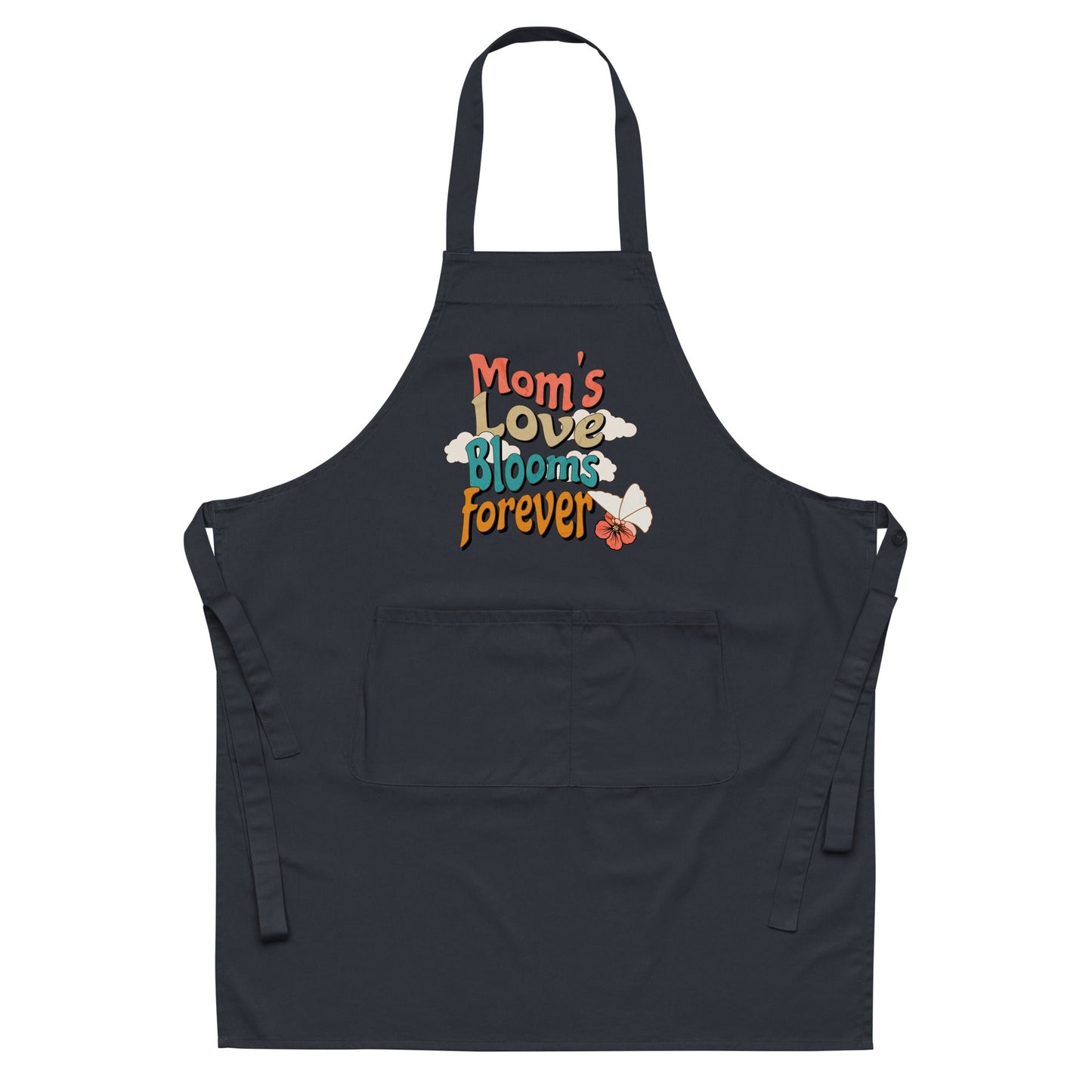 Mom's Love Blooms Forever Organic Cotton Apron-Navy-mysticalcherry
