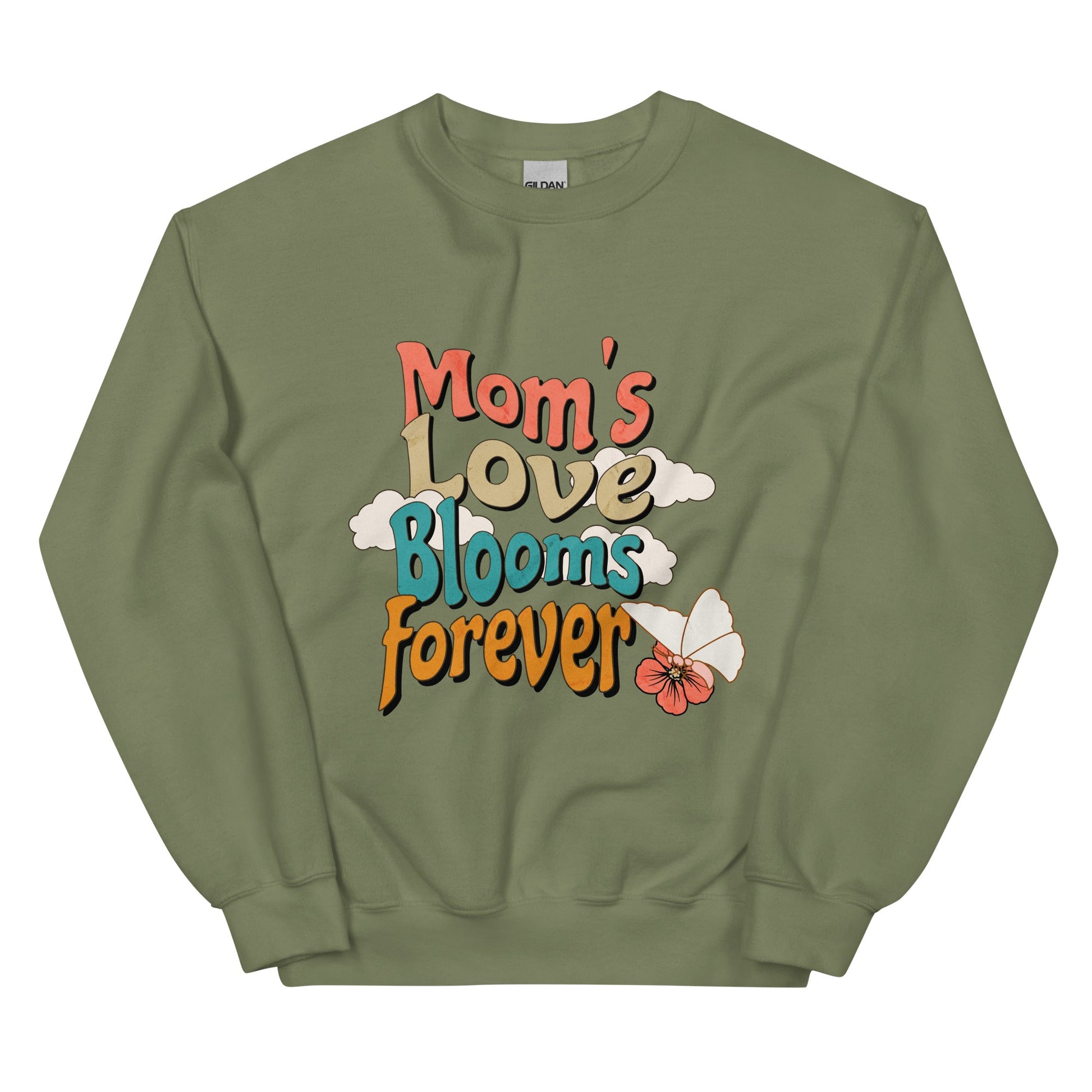 Mom's Love Blooms Forever Sweatshirt-Military Green-S-mysticalcherry