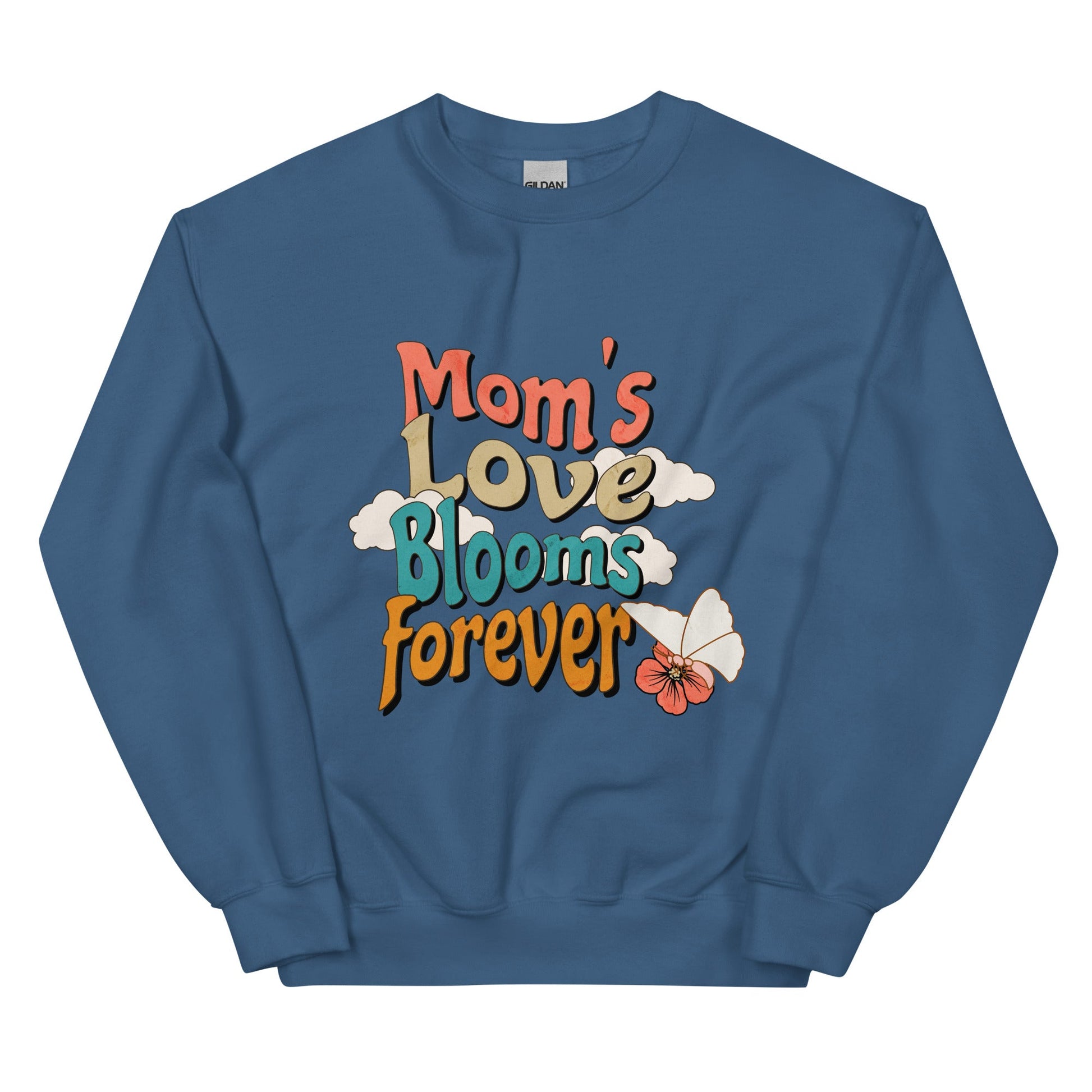 Mom's Love Blooms Forever Crewneck Sweatshirt-crewneck-Indigo Blue-S-mysticalcherry