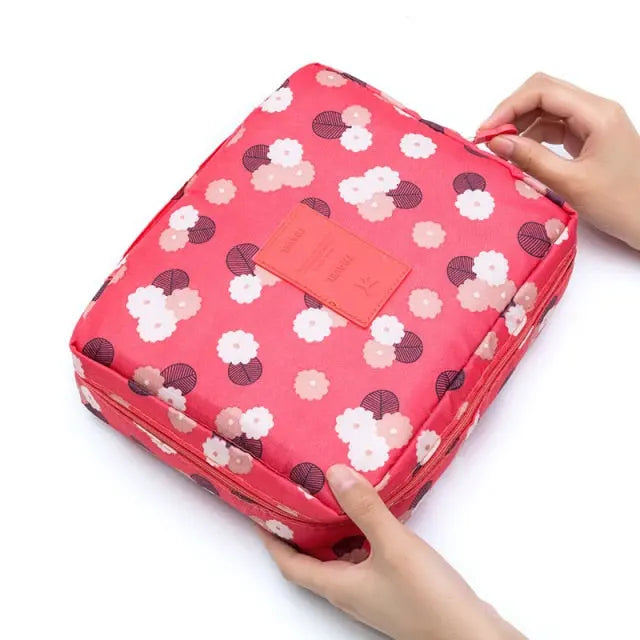 Multifunction Cosmetic Bag-makeup case-Pink Flower-mysticalcherry