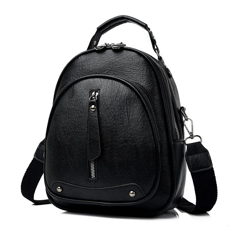 Multifunction Mochila MINI Soft Leather Backpack-school Backpack set-Black-mysticalcherry