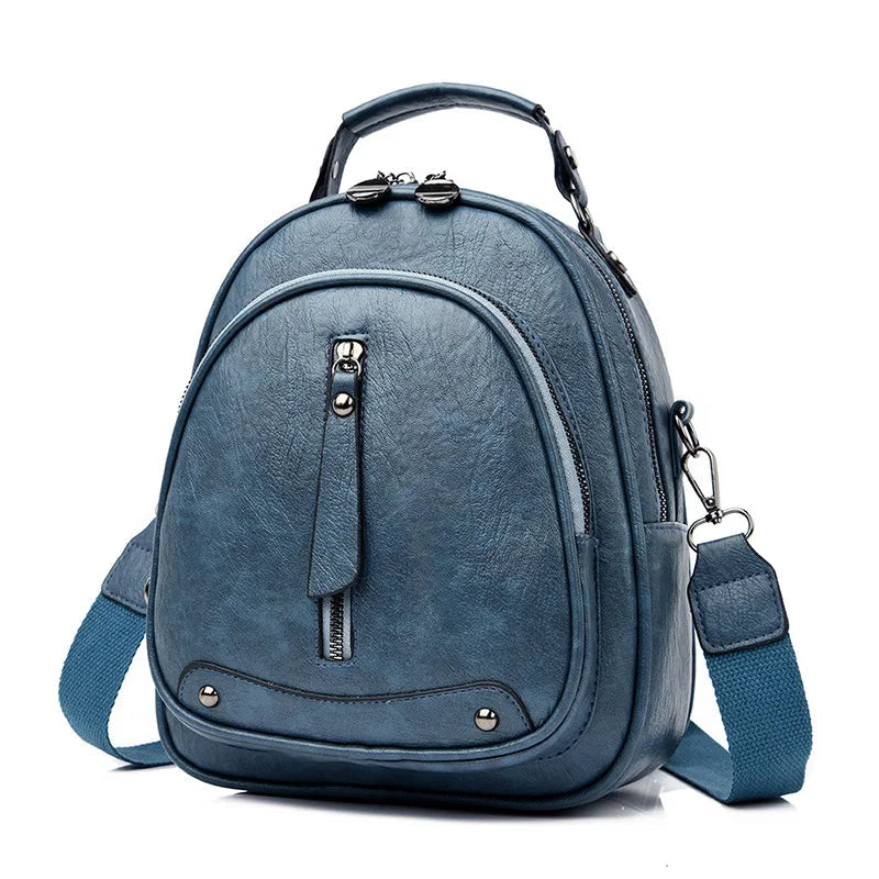 Multifunction Mochila MINI Soft Leather Backpack-school Backpack set-Blue-mysticalcherry