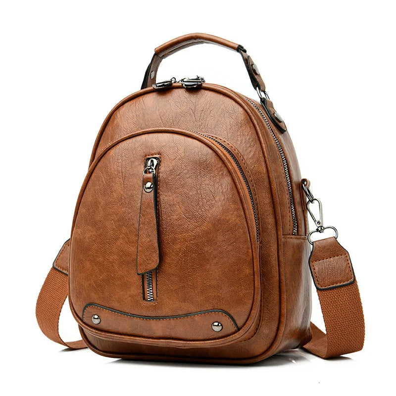 Multifunction Mochila MINI Soft Leather Backpack-school Backpack set-Brown-mysticalcherry