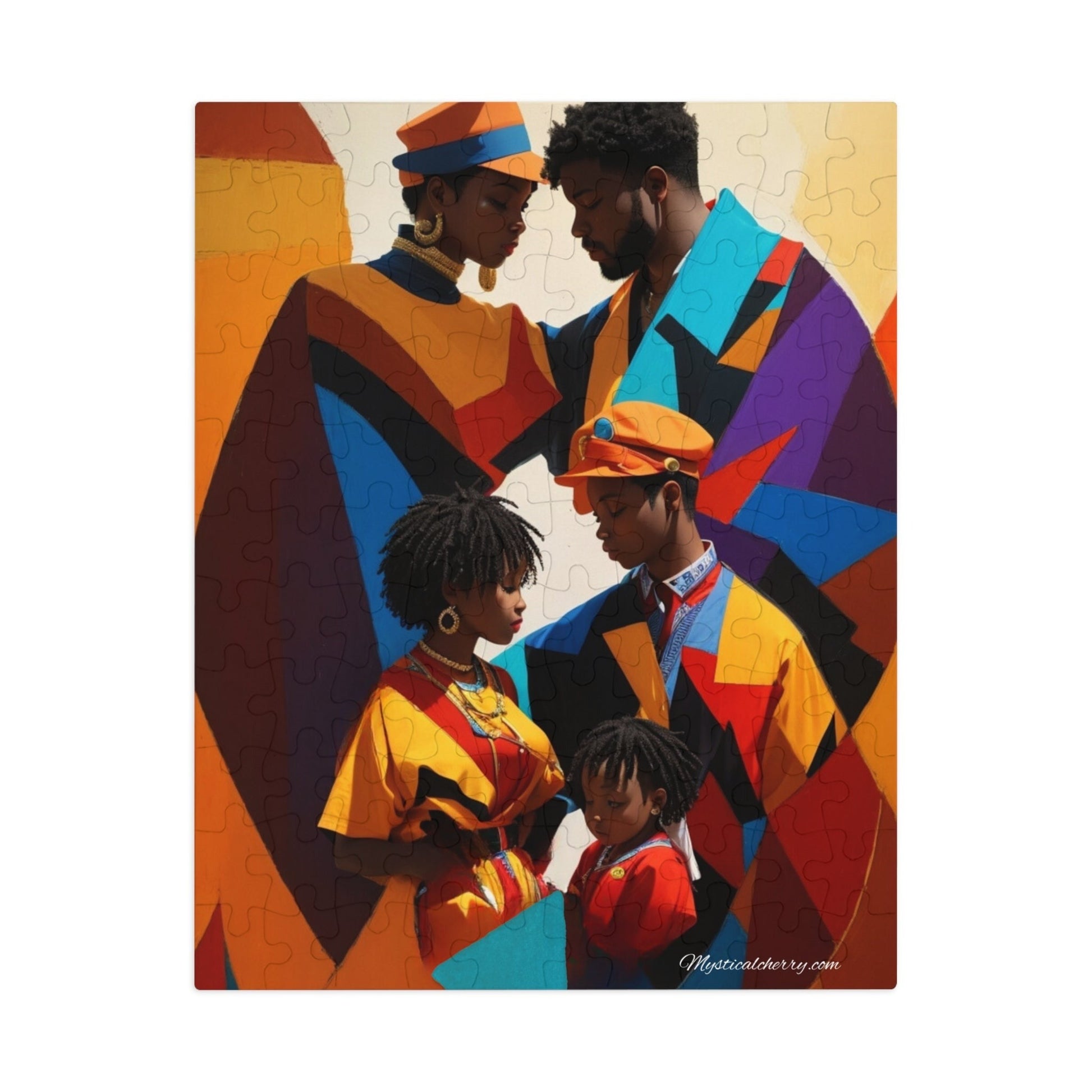 My African American Family Abstract Art Jigsaw Puzzle With Metal Box-Puzzle-9.6" × 8" (110 pcs)-mysticalcherry