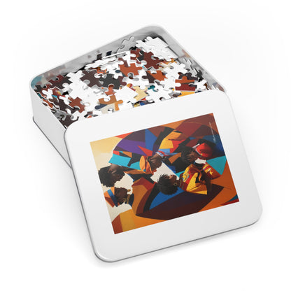 My African American Family Abstract Art Jigsaw Puzzle With Metal Box-Puzzle-mysticalcherry