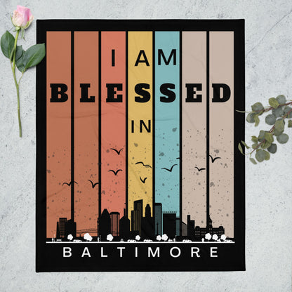 Northeast Retro I AM Blessed City Skylines Throw Blanket Collection-THROW BLANKET-50″×60″-Baltimore-mysticalcherry