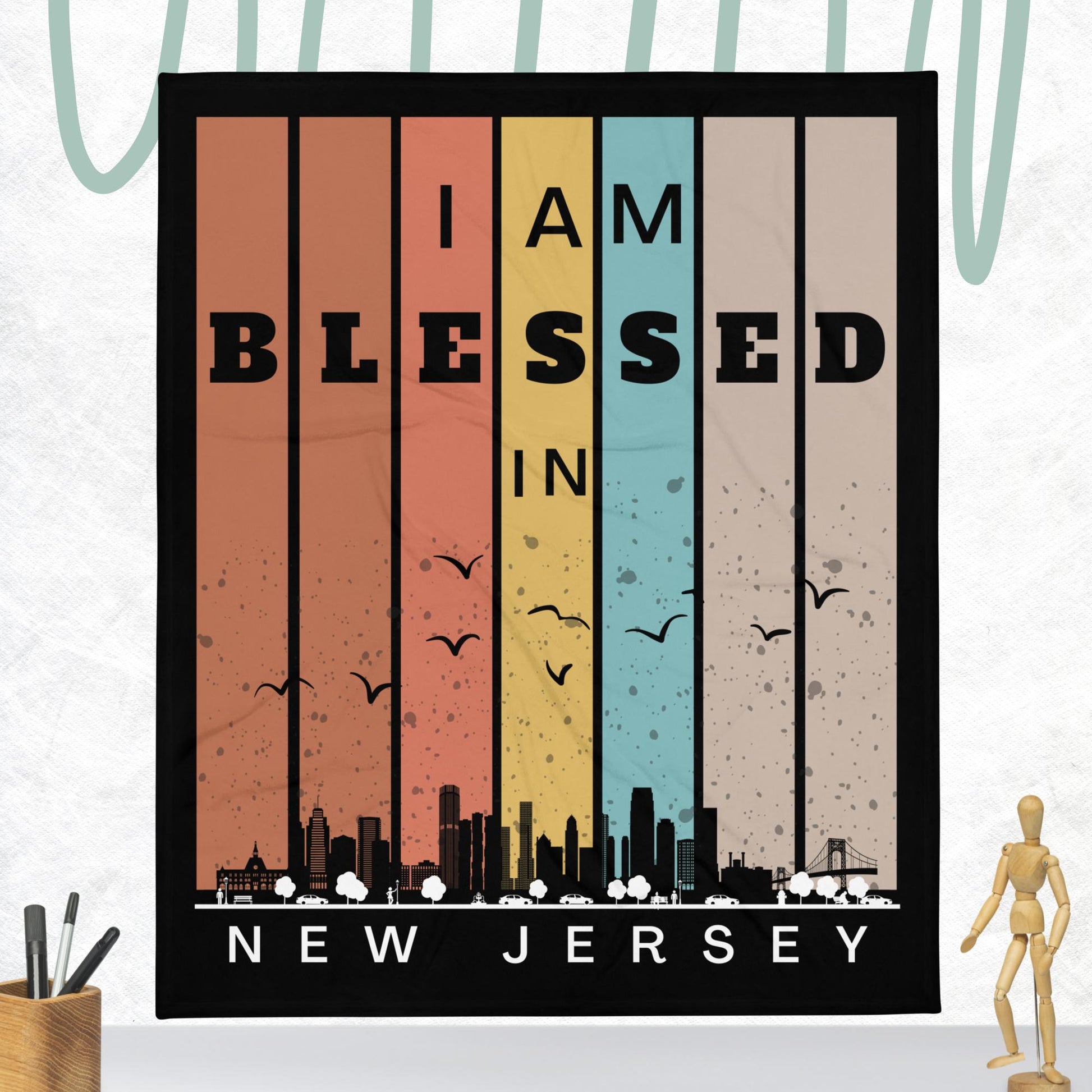 Northeast Retro I AM Blessed City Skylines Throw Blanket Collection-THROW BLANKET-50″×60″-New Jersey-mysticalcherry