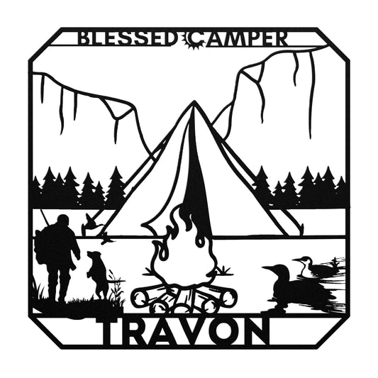 Personalized Blessed Camper Metal Wall Art-Wall Art-Black-12 Inch-mysticalcherry