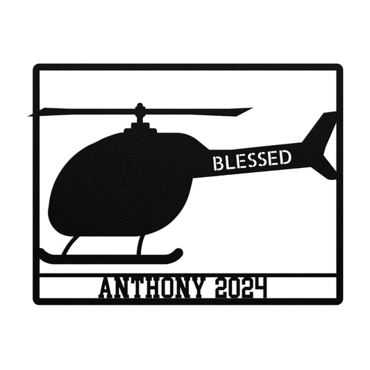 Personalized Blessed Helicopter Pilot Gift Metal Wall Decor-Wall Art-Black-12 Inch-mysticalcherry