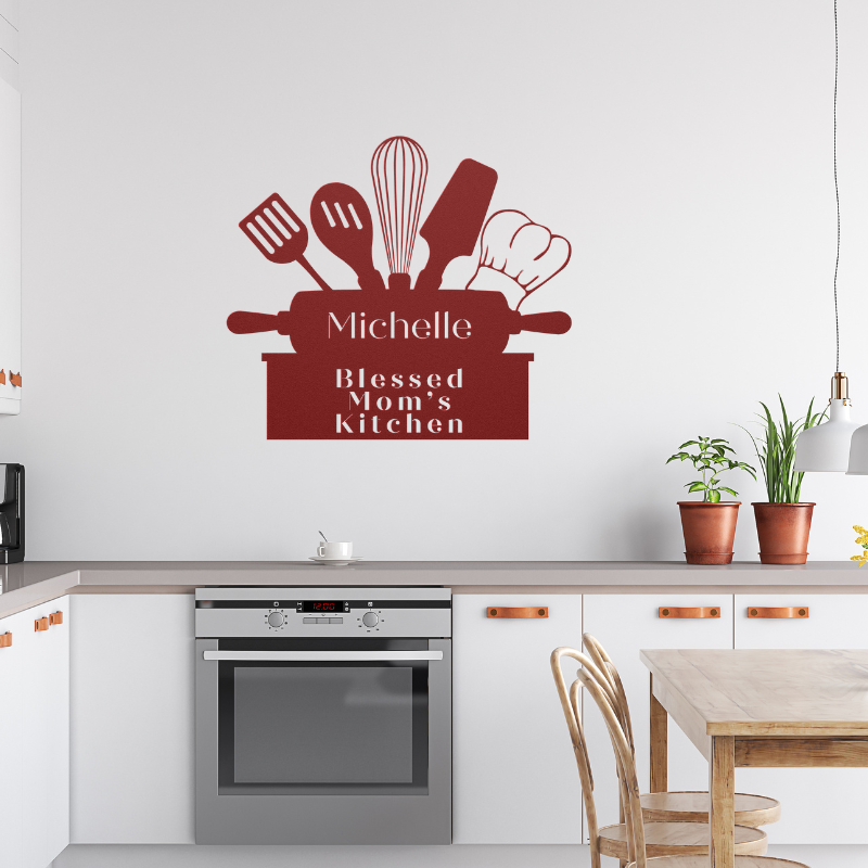 Personalized Blessed Mom's Kitchen Metal Wall Sign-Wall Art-mysticalcherry