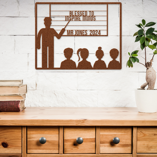 Personalized Blessed to Inspire Minds Male Teacher Metal Wall Decor teelaunch