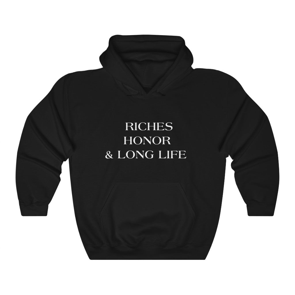 RICHES HONOR & LONG LIFE HOODIE-Hoodie-Black-L-mysticalcherry
