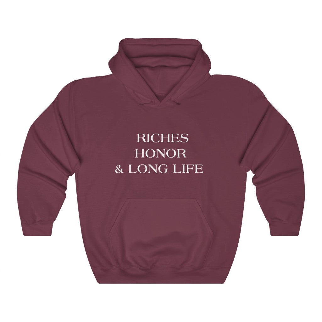 RICHES HONOR & LONG LIFE HOODIE-Hoodie-Maroon-L-mysticalcherry