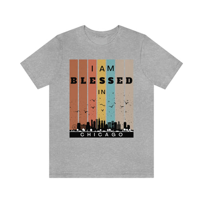 Retro I Am Blessed in Chicago Skyline T-shirt-T-Shirt-Athletic Heather-S-mysticalcherry