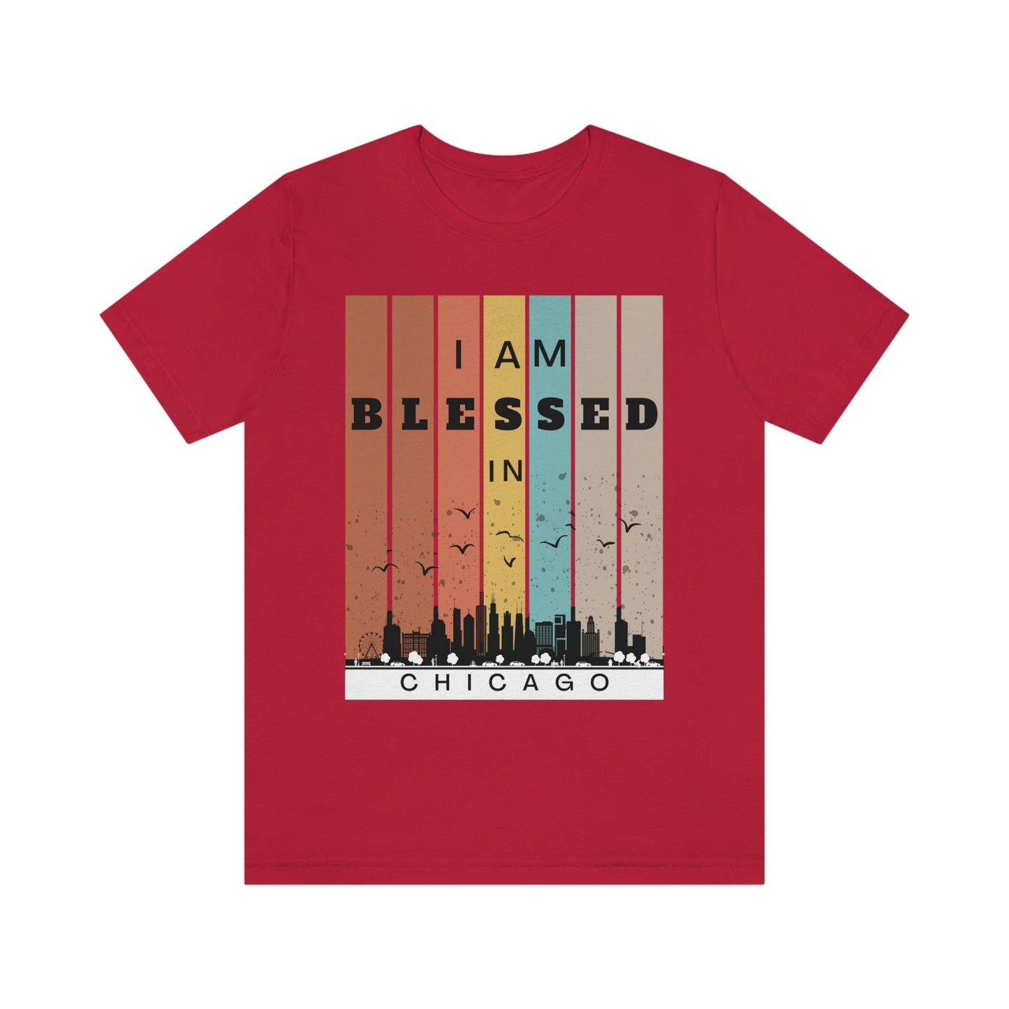 Retro I Am Blessed in Chicago Skyline T-shirt-T-Shirt-Red-S-mysticalcherry