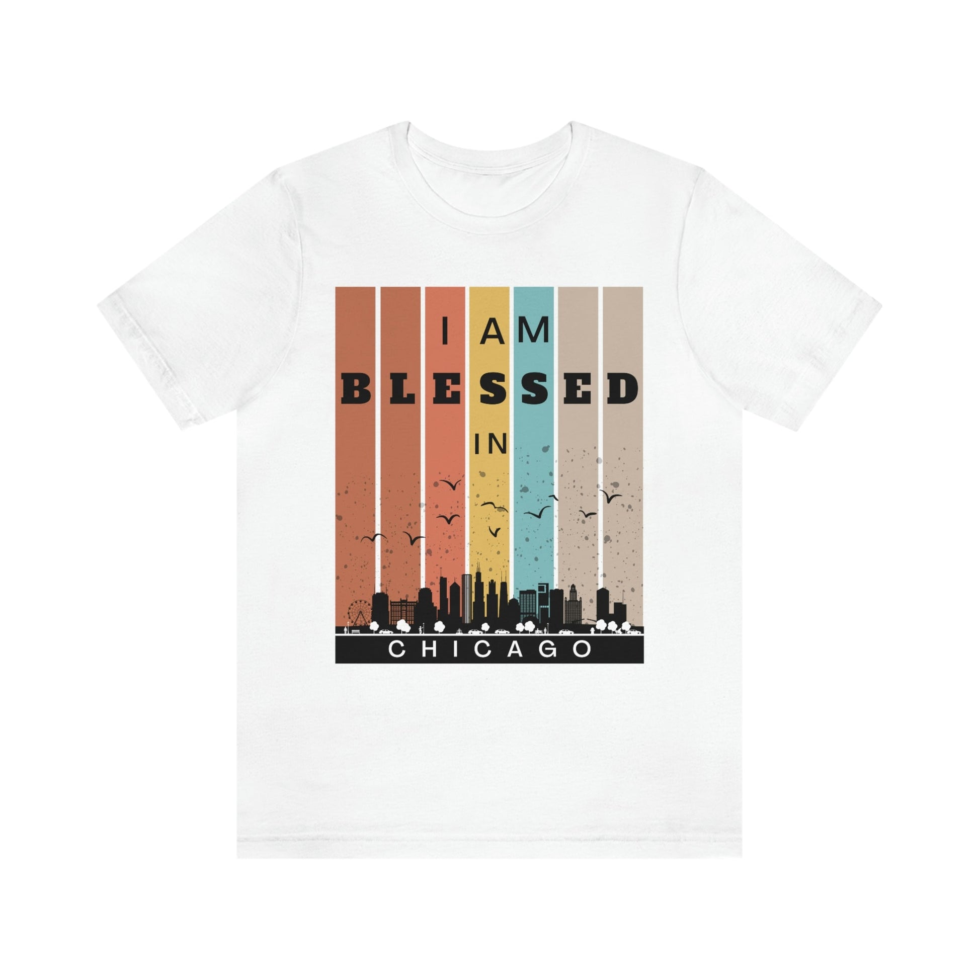 Retro I Am Blessed in Chicago Skyline T-shirt-T-Shirt-White-S-mysticalcherry