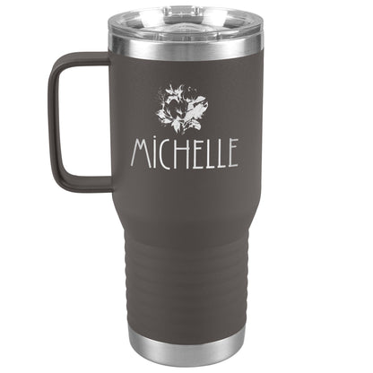 Rose Personalized Insulated Travel Tumbler With Handle-Tumblers-Pewter-mysticalcherry