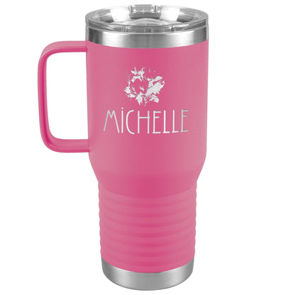 Rose Personalized Insulated Travel Tumbler With Handle-Tumblers-Pink-mysticalcherry