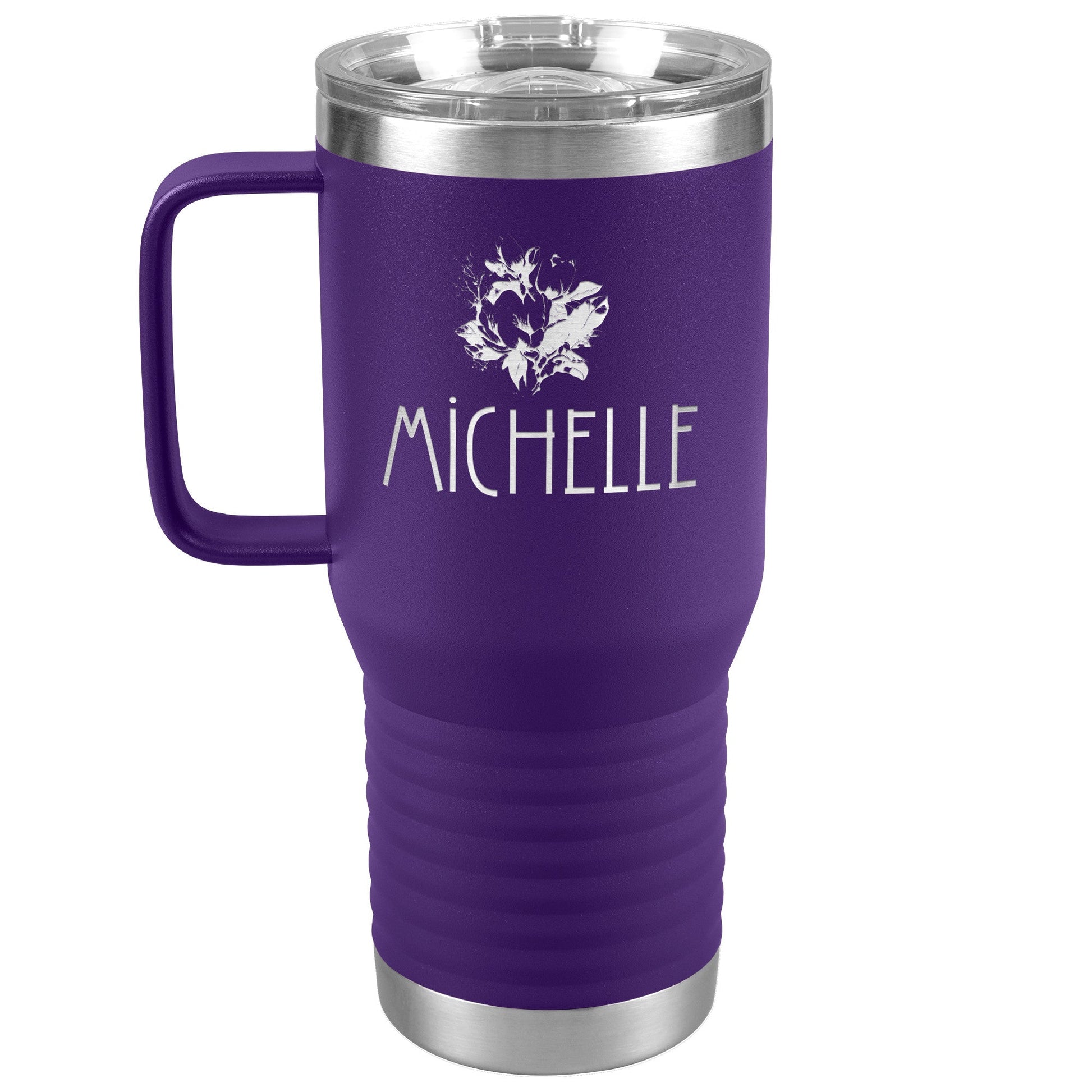 Rose Personalized Insulated Travel Tumbler With Handle-Tumblers-Purple-mysticalcherry