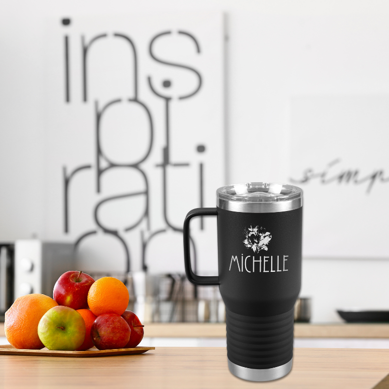 Rose Personalized Insulated Travel Tumbler With Handle-Tumblers-mysticalcherry