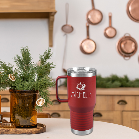 Rose Personalized Insulated Travel Tumbler With Handle teelaunch