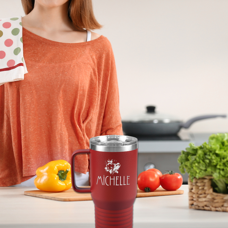 Rose Personalized Insulated Travel Tumbler With Handle-Tumblers-mysticalcherry