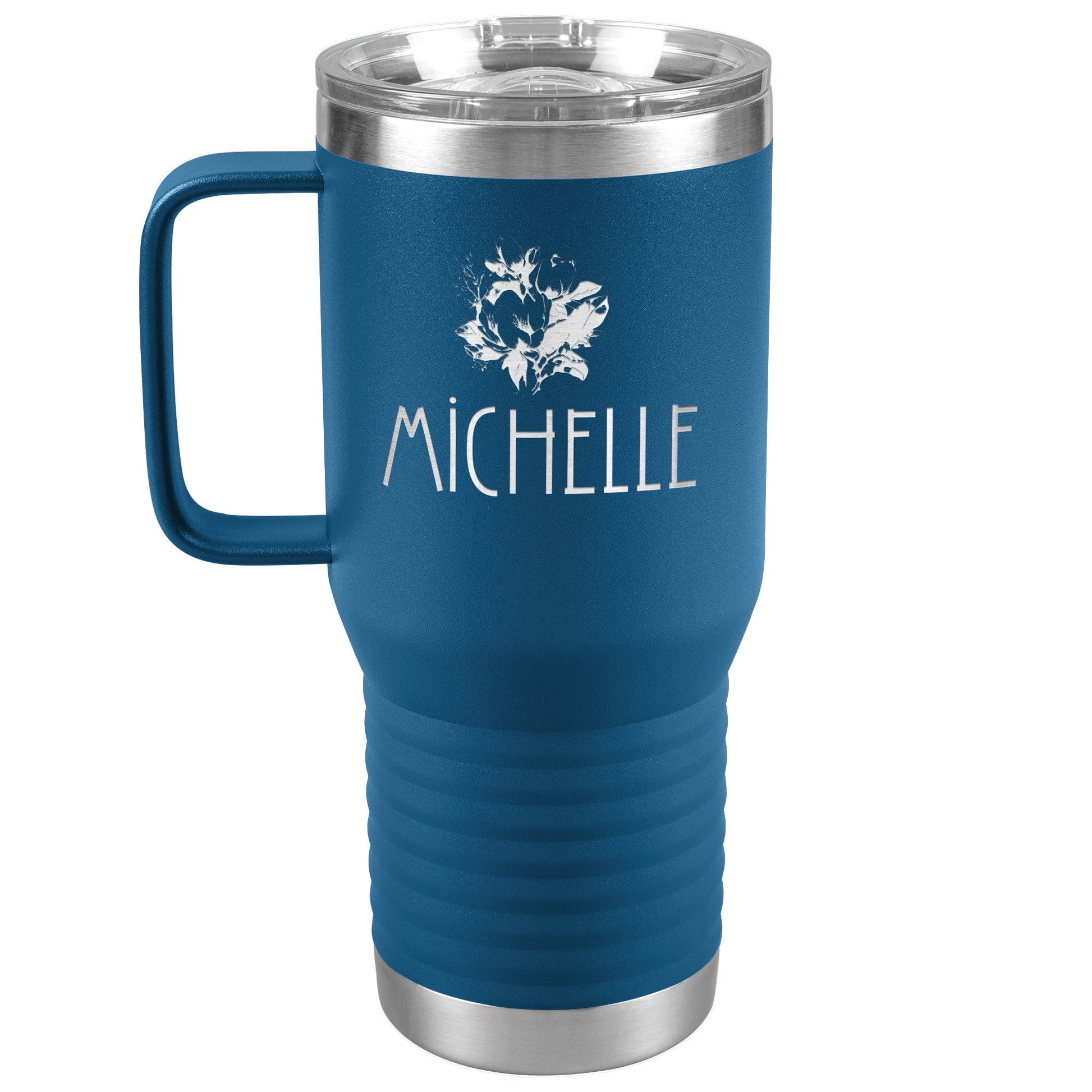 Rose Personalized Insulated Travel Tumbler With Handle-Tumblers-Blue-mysticalcherry