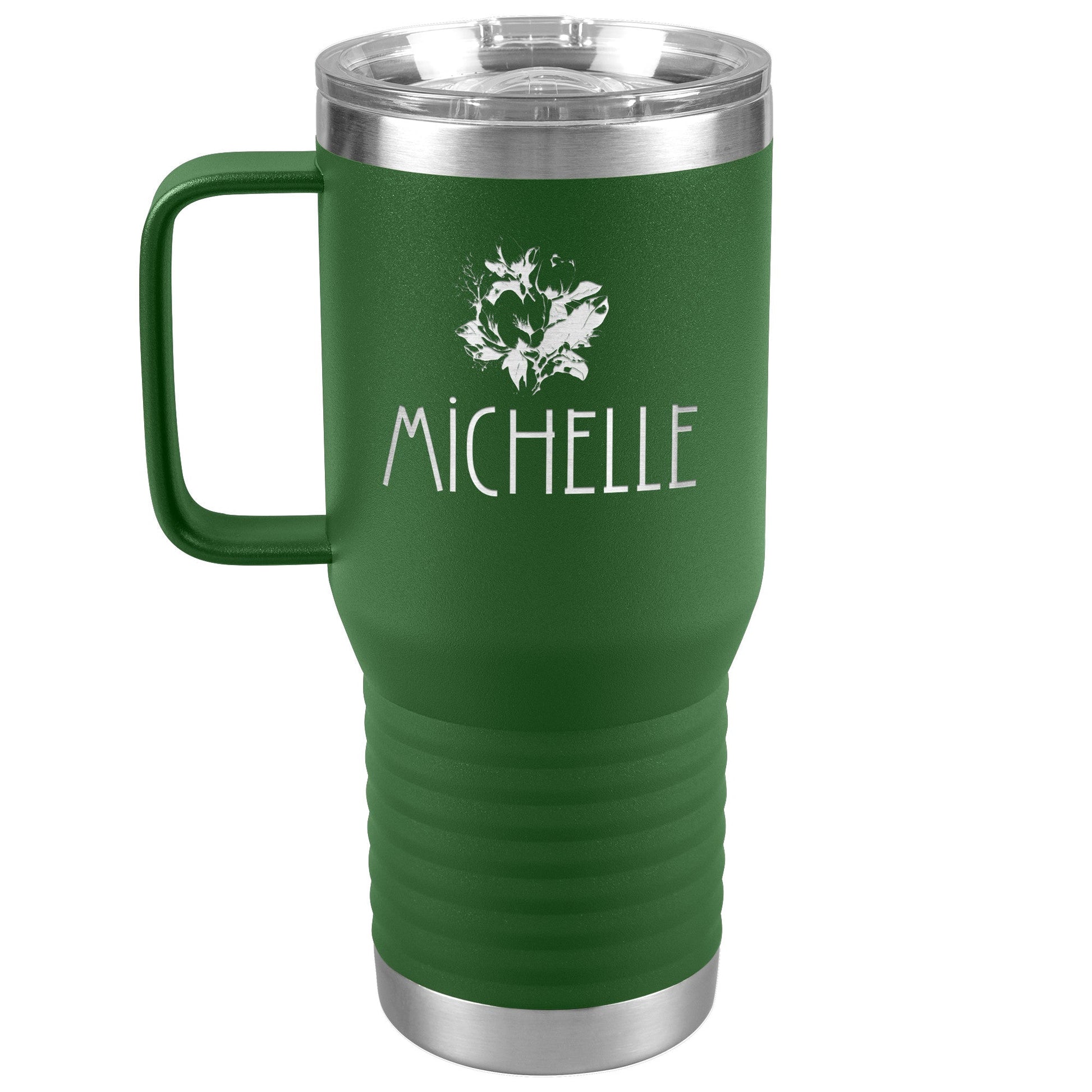 Rose Personalized Insulated Travel Tumbler With Handle-Tumblers-Green-mysticalcherry